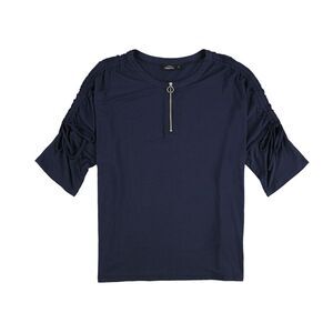 KappAhl Womens Quarter Zip Ruched Pullover Blouse, Blue, NWT